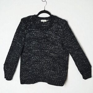 Calvin‎ Klein Sweater Woman Medium Black Silver Sparkle Knit Pullover Super Soft